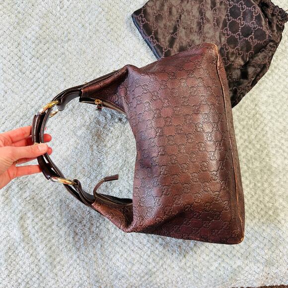 Vintage GUCCI Guccissima Brown Leather Monogram Horsebit LTH Hobo Bag Purse y2k - Picture 4 of 6